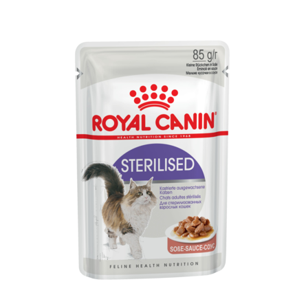 Royal Canin Sterilised Кусочки паштета в соусе для взрослых стерилизованных кошек и кастрированных котов – интернет-магазин Ле’Муррр